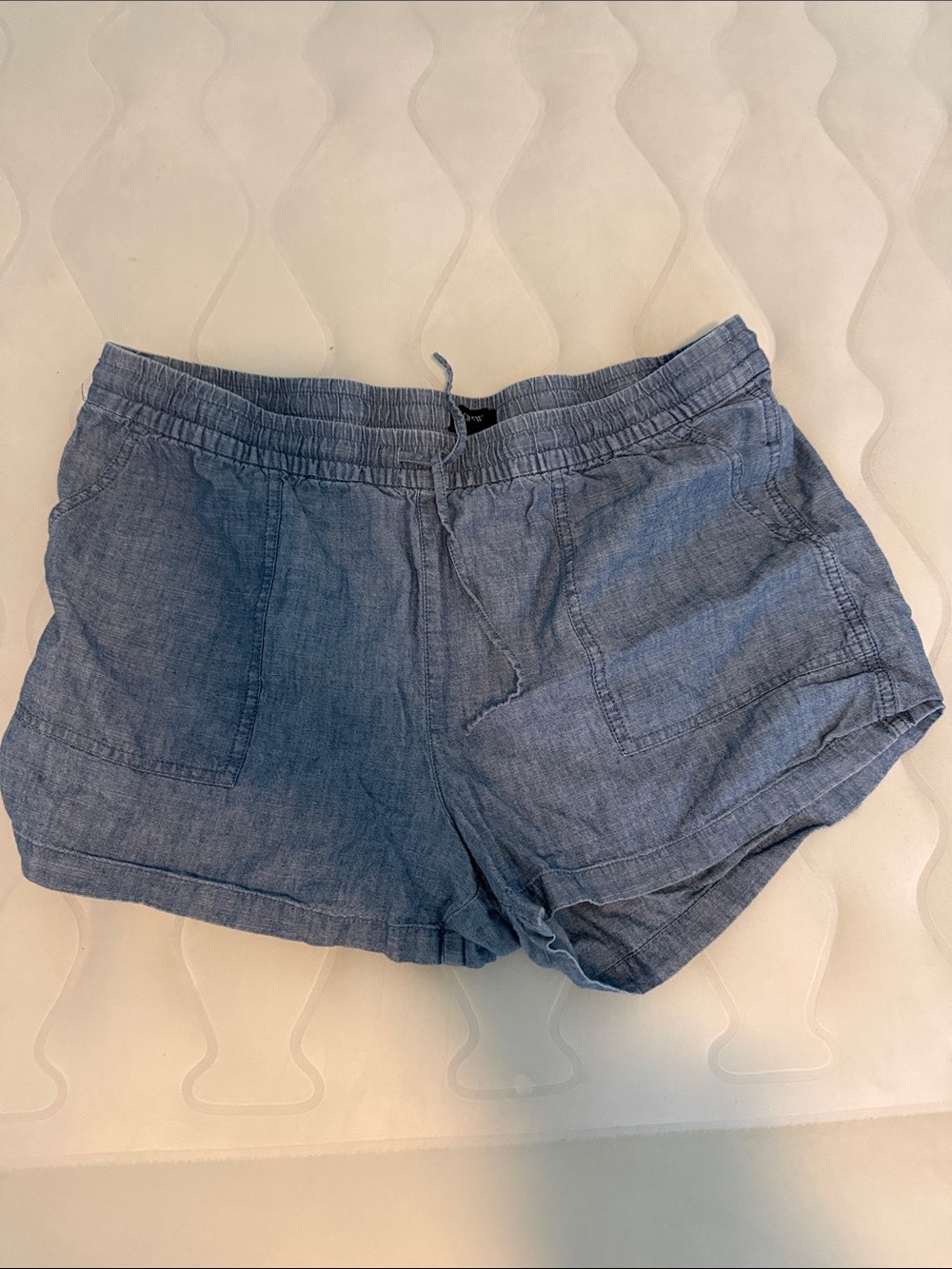 J. Crew Factory Chambray High-Waist Elastic Shorts in Light Blue